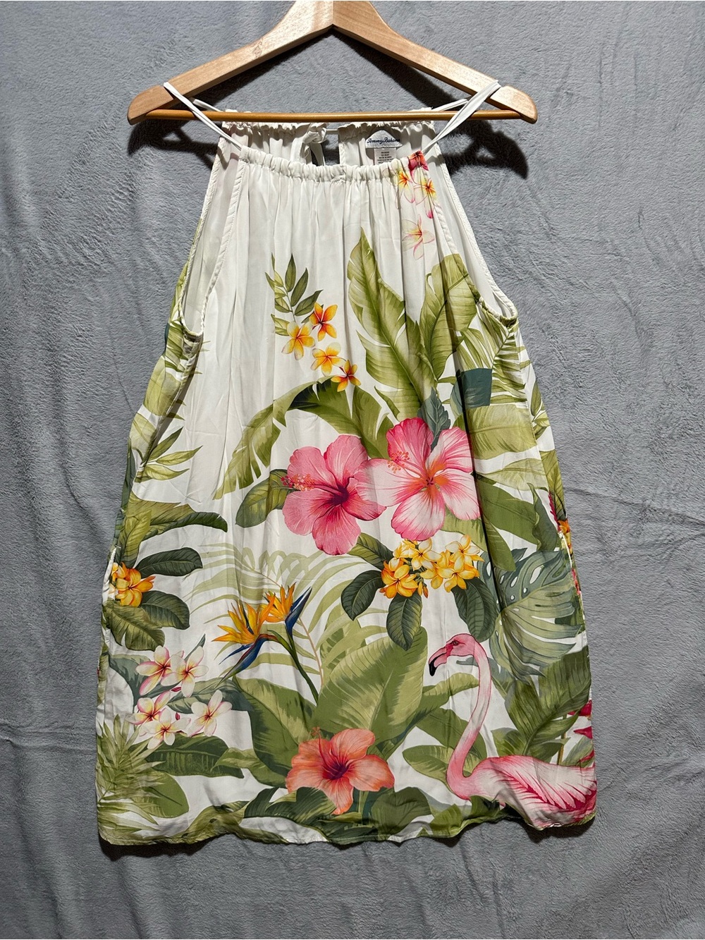 Tommy Bahama Tropical Flamingo Hibiscus Halter Mini Shift Dress Large
